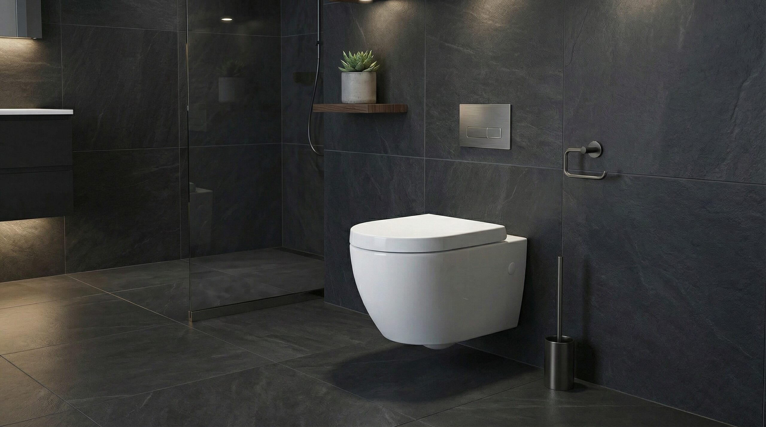 Dark stone bathroom